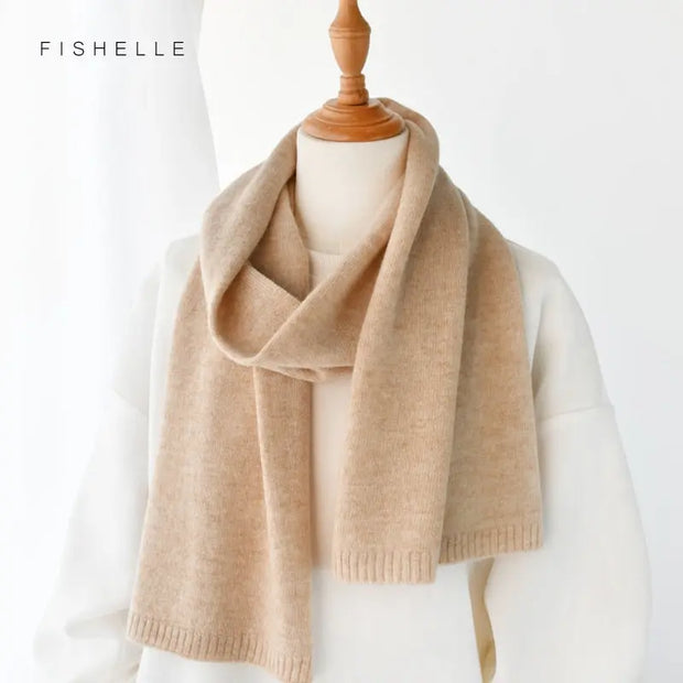 luxury cashmere scarves Beige women and men winter knitted scarf adults warm long wool ladies scarves solid color Esprit-Aviation